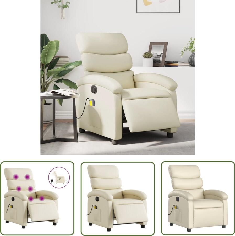 The Living Store Massagestoel verstelbaar elektrisch kunstleer crèmekleurig Elektrische Massagestoel Massagefauteuil Ergonomische Stoel Lounge Stoel Voetenbank