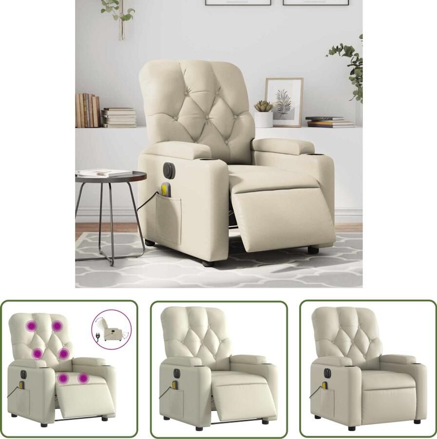 The Living Store Massagestoel verstelbaar elektrisch kunstleer crèmekleurig Massagestoel Massagefauteuil Elektrisch Verstelbaar Kunstleer Lounge Stoel