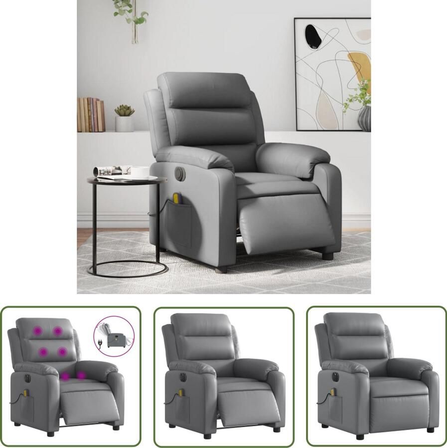 The Living Store Massagestoel verstelbaar elektrisch kunstleer grijs Massagestoel Elektrische Fauteuil Massagefauteuil Comfortstoel Loungestoel
