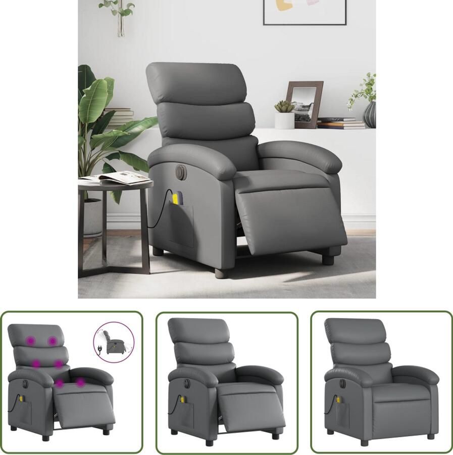The Living Store Massagestoel verstelbaar elektrisch kunstleer grijs Elektrische Massagestoel Massagefauteuil Verstelbare Stoel Lounge Stoel Relaxstoel