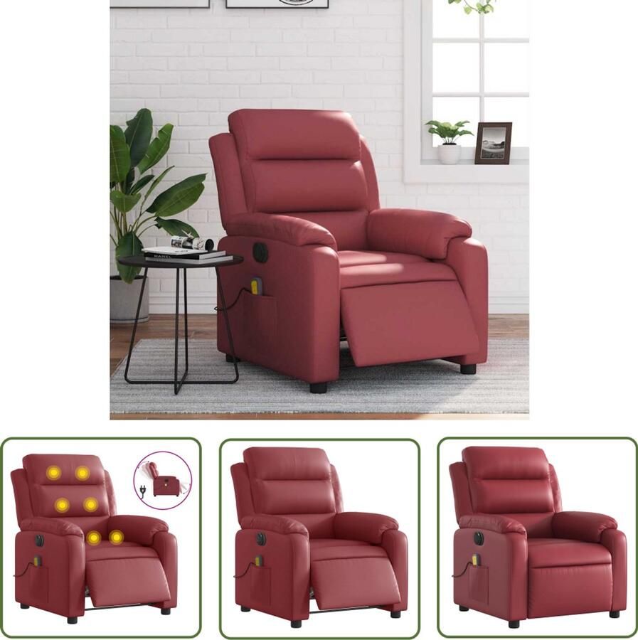VidaXL Massagestoel verstelbaar elektrisch kunstleer wijnrood Massagestoel Elektrische Massagestoel Massagefauteuil Loungestoel Voetenbank