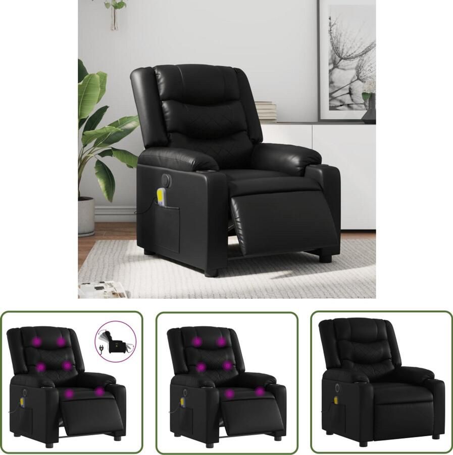 The Living Store Massagestoel verstelbaar elektrisch kunstleer zwart Massagestoel Elektrische Fauteuil Lounge Stoel Relaxstoel Ergonomische Stoel
