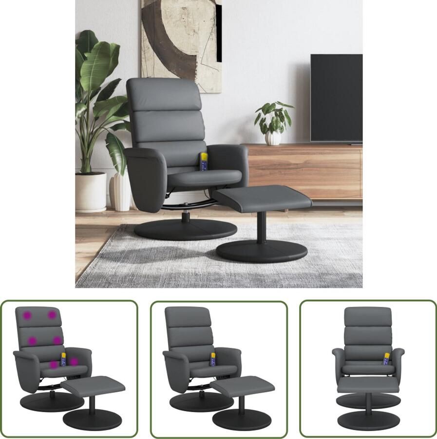 VidaXL Massagestoel verstelbaar met voetenbankje kunstleer grijs Massagestoel Elektrische Massagestoel Relaxstoel Loungestoel Zithoogte Verstelbaar