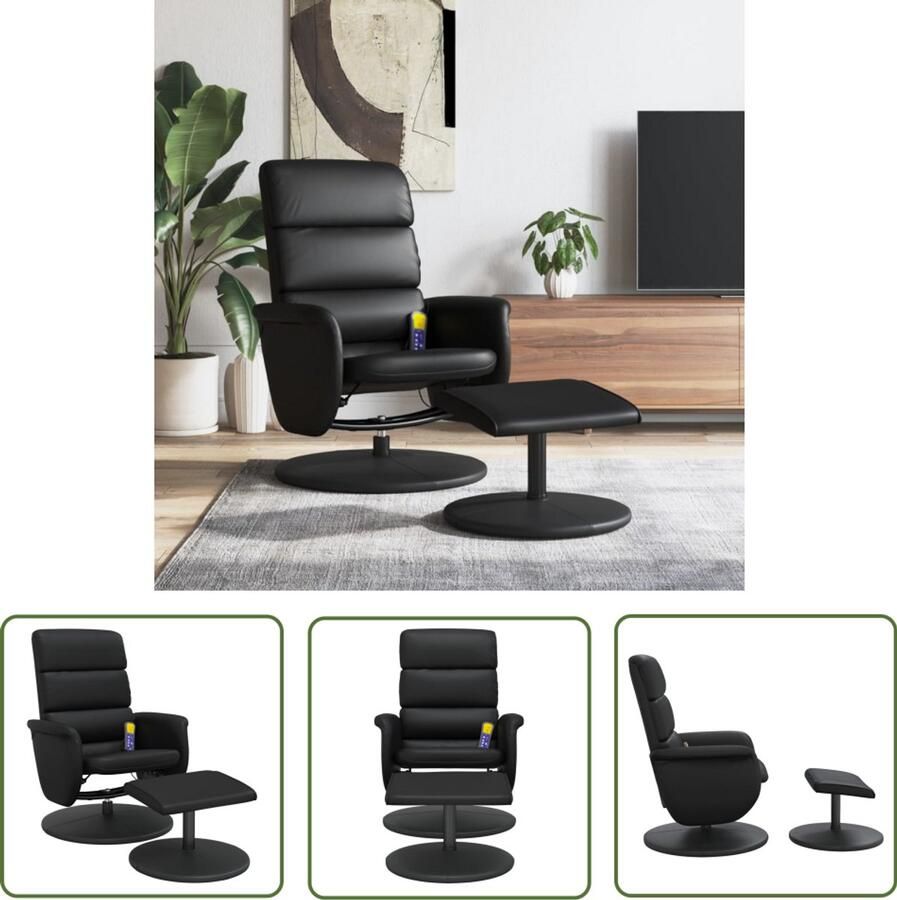 VidaXL Massagestoel verstelbaar met voetenbankje kunstleer zwart Massagestoel Elektrische Massagestoel Verstelbare Massagestoel Loungestoel Zithoek