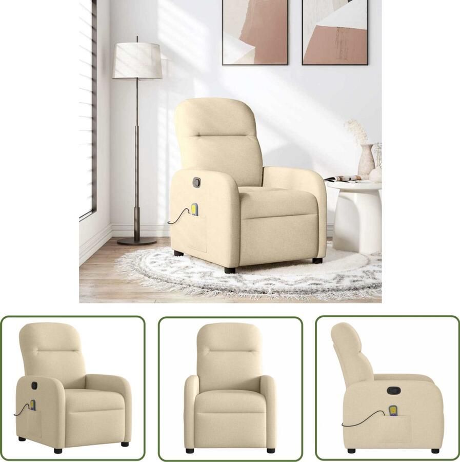 VidaXL Massagestoel verstelbaar stof crèmekleurig Massagestoel Elektrische Massagestoel Lounge Stoel Loungestoel Verstelbare Stoel