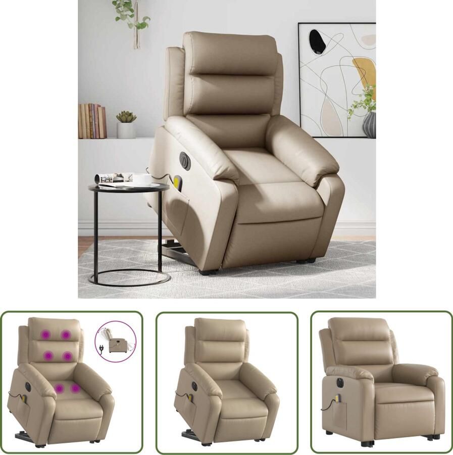 VidaXL Elektrische Stoel Sta-op Massagerstoel Sta-op-massagestoel elektrisch kunstleer cappuccinokleurig Massage Stoel Ergonomische Stoel Kapstok