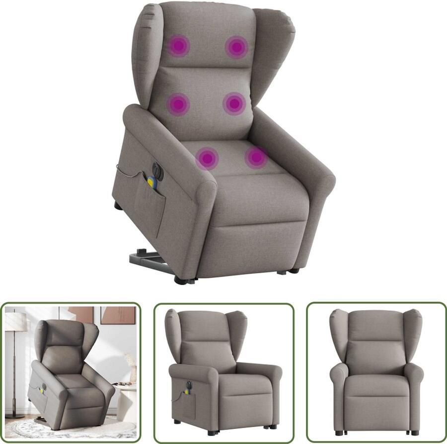 VidaXL Elektrische Stoel Sta-op Massagerstoel Sta-op-massagestoel elektrisch verstelbaar stof taupe Massage Stoel Fauteuil Loungestoel