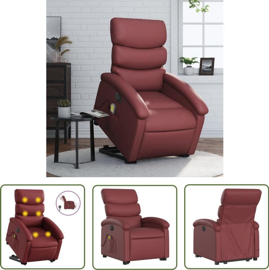 VidaXL Elektrische Stoel Sta Op Massagestoel Sta-op-massagestoel elektrisch kunstleer wijnrood Massageruimte Lounge Stoel Relaxfauteuil
