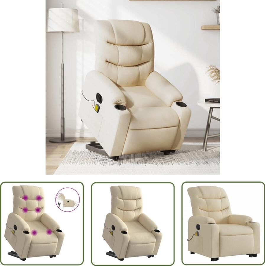 VidaXL Elektrische Stoel Sta-op Massagestoel Sta-op-massagestoel elektrisch verstelbaar stof crèmekleurig Massagerugsteun Luxe Stoel Ergonomische Stoel