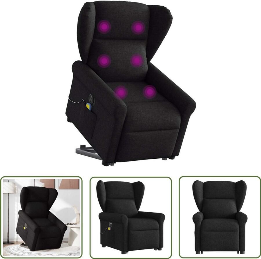 VidaXL Elektrische Stoel Sta-op Massagestoel Sta-op-massagestoel elektrisch verstelbaar stof zwart Massagerstoel Fauteuil Relaxstoel