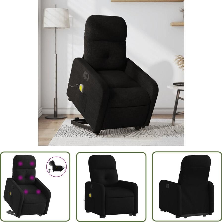 The Living Store Sta-op-massagestoel elektrisch verstelbaar stof zwart Elektrische Massagestoel Sta-opstoel Massagerugsteun Comfortstoelen Ergonomische Stoel