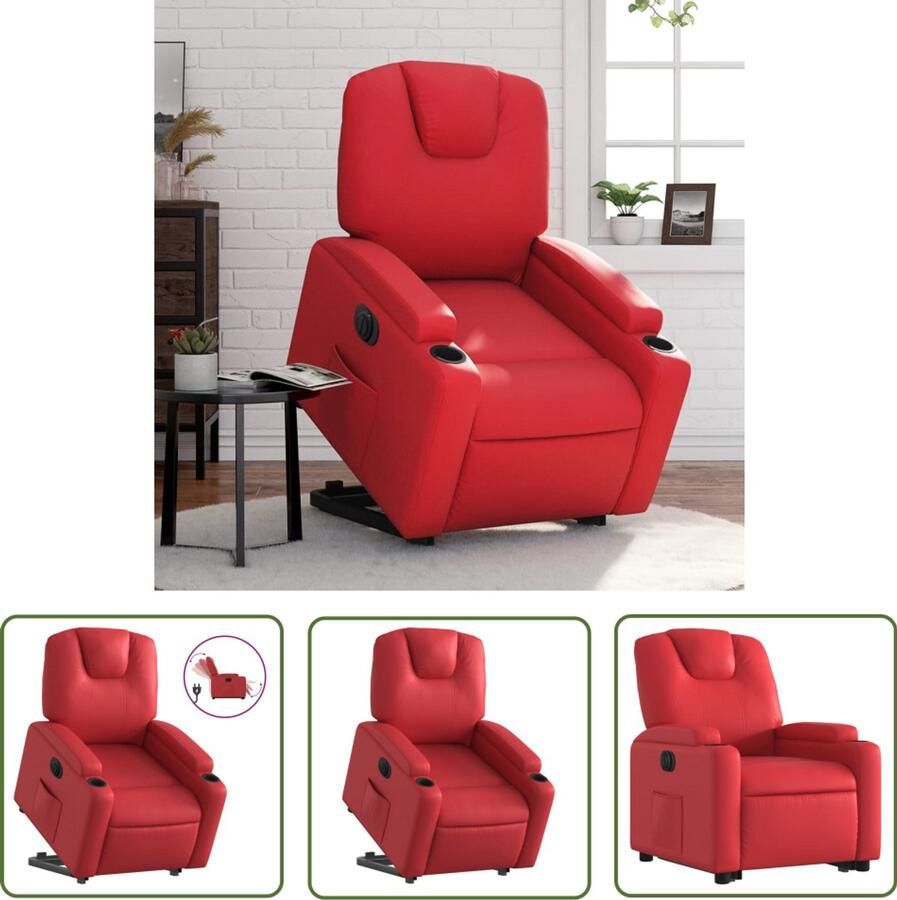 The Living Store Sta-op-stoel elektrisch kunstleer rood Elektrische Sta-op-stoel Fauteuil Zitten Rusten Comfort
