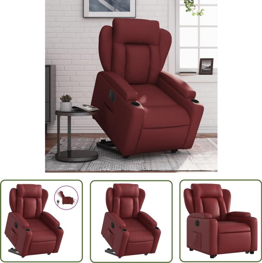 The Living Store Sta-op-stoel elektrisch kunstleer wijnrood Elektrische Sta-op-stoel Sta-opstoel Fauteuils Loungestoel Ergonomische Stoel