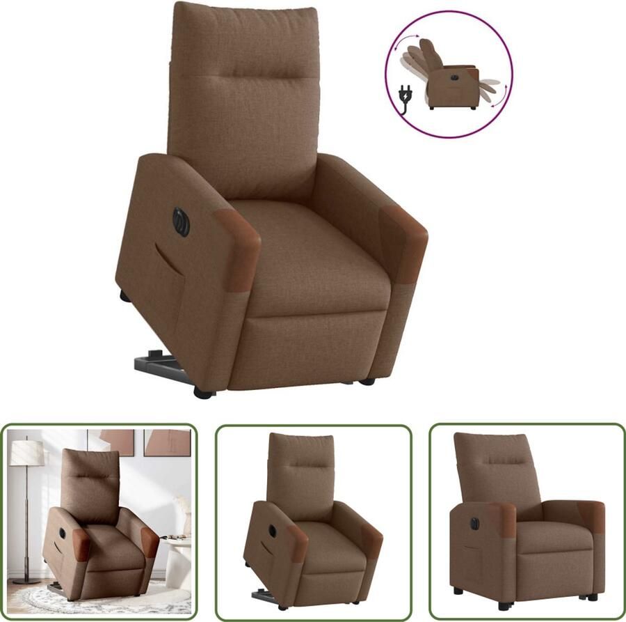 VidaXL Elektrische Stoel Sta-op-stoel elektrisch verstelbaar stof bruin Fauteuil Zitcomfort Seniorsstoel