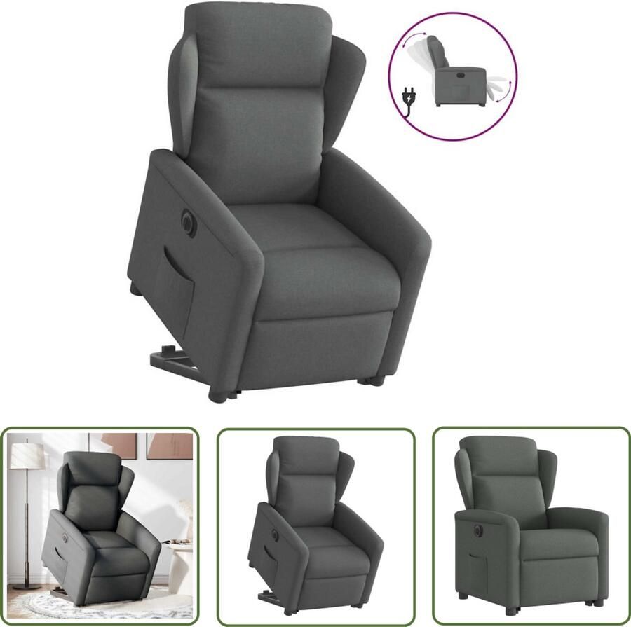 VidaXL Sta-op-stoel elektrisch verstelbaar stof donkergrijs Sta-op-stoel Elektrische Stoel Ergonomische Stoel Rolstoelhoogte Zitzak