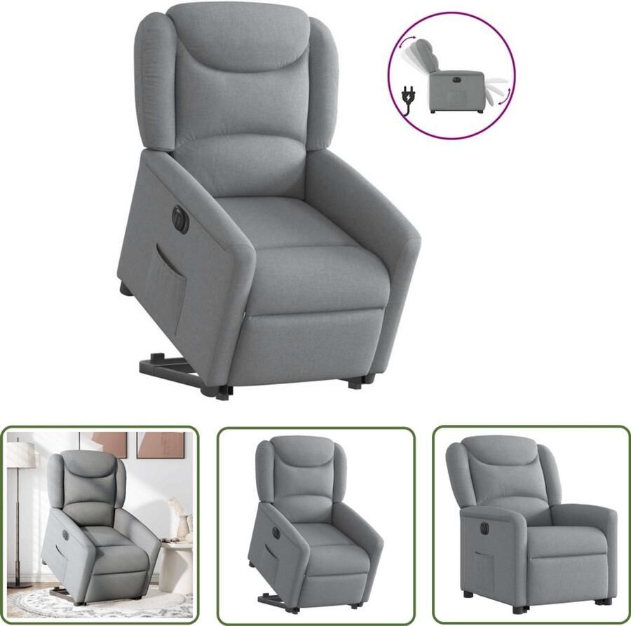 VidaXL Sta-op-stoel elektrisch verstelbaar stof lichtgrijs Sta-op-stoel Elektrische Stoel Fauteuil Zitzak Loungestoel