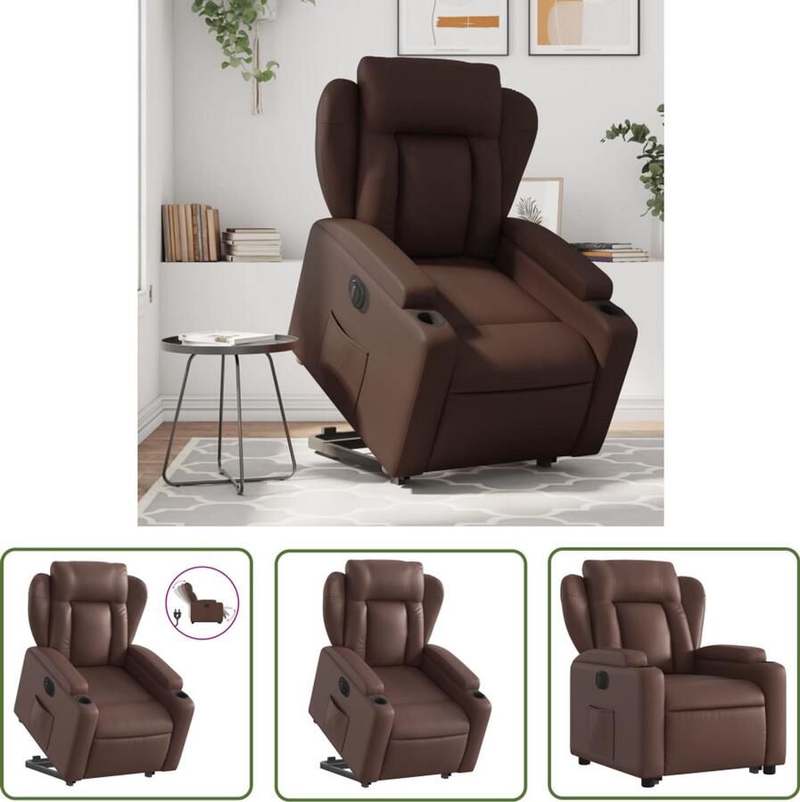 VidaXL Elektrische Stoel Sta Op Stoel Sta-op-stoel elektrisch kunstleer bruin Fauteuil Zitzak Loungestoel