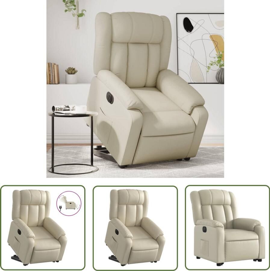 The Living Store Sta-op-stoel elektrisch kunstleer crèmekleurig Elektrische Sta-op-stoel Sta-op-fauteuil Verstelbare Fauteuil Kunstleder Bank Comfortabele Stoel