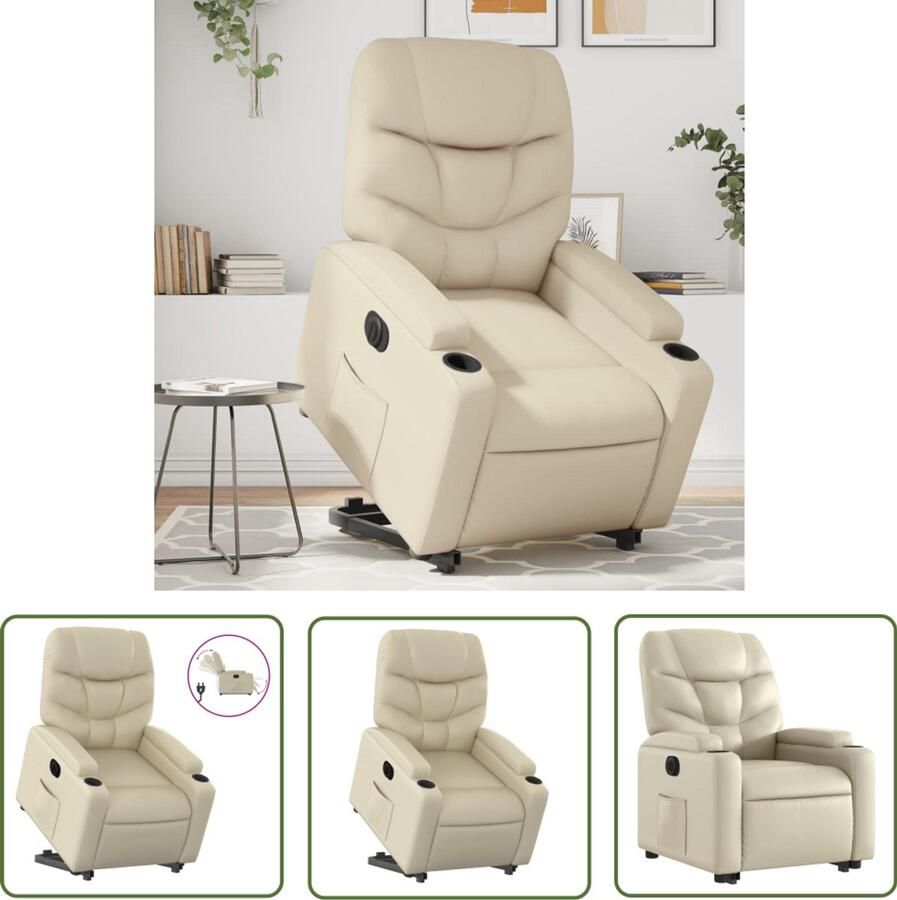 The Living Store Sta-op-stoel elektrisch kunstleer crèmekleurig Elektrische Sta-op-stoel Sta-opstoel Rolstoelen Ergonomische Stoel Comfortstoel