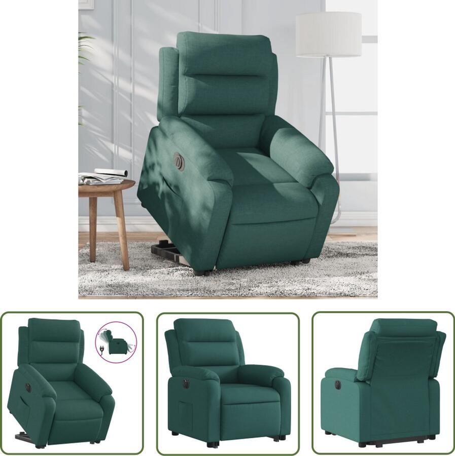 The Living Store Sta-op-stoel elektrisch stof donkergroen Elektrische Sta-op-stoel Fauteuil Zitten Rusten Ergonomische Stoel