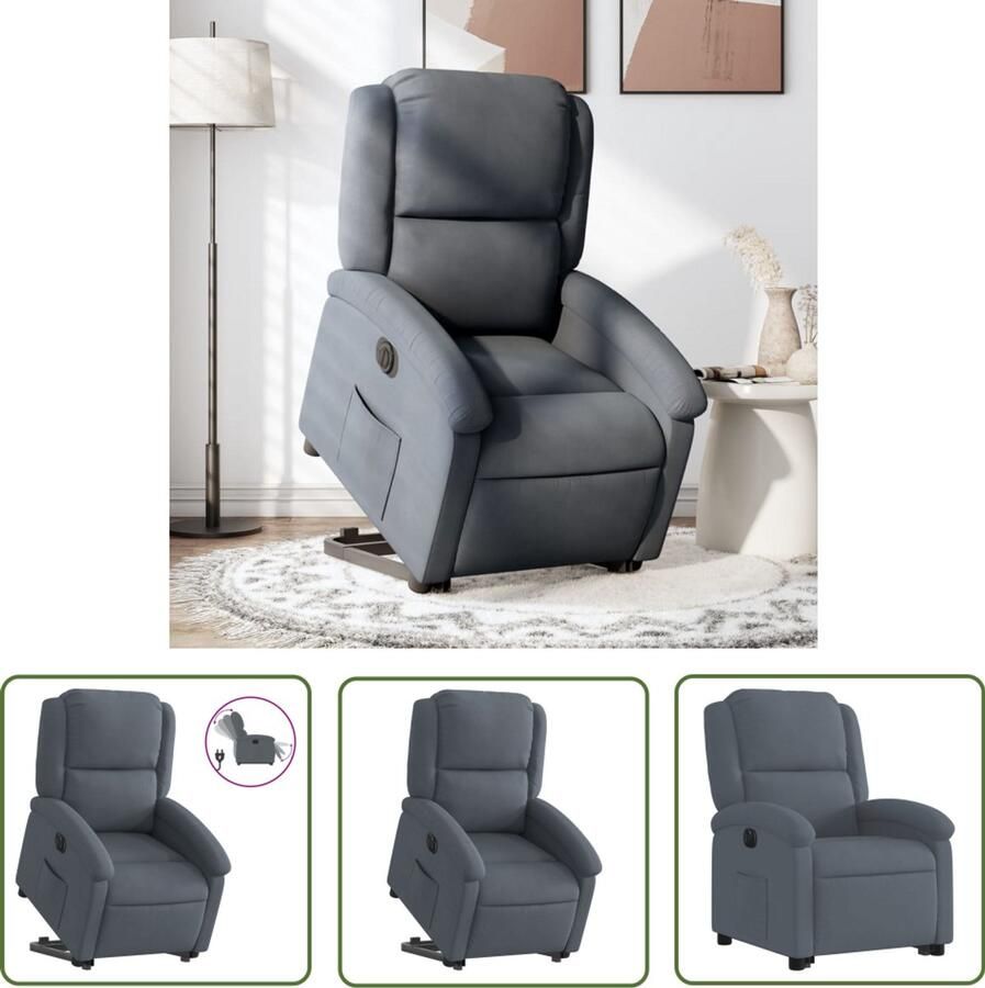 The Living Store Sta-op-stoel elektrisch verstelbaar fluweel donkergrijs Elektrische Sta-op-stoel Sta-op-fauteuil Elektrische Fauteuil Ergonomische Stoel Comfortstoelen