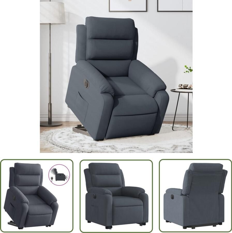 The Living Store Sta-op-stoel elektrisch verstelbaar fluweel donkergrijs Elektrische Sta-op-stoel Sta-opstoel Ergonomische Stoel Comfortstoelen Fauteuils