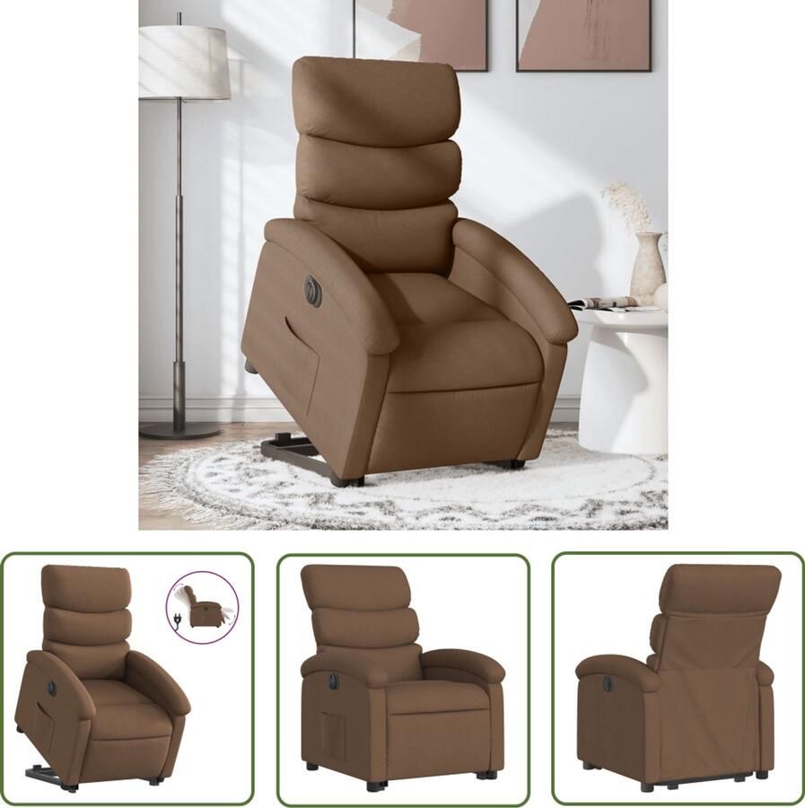 The Living Store Sta-op-stoel elektrisch verstelbaar stof bruin Elektrische Sta-op-stoel Sta-op-fauteuil Ergonomische Stoel Luxe Fauteuil Comfortabele Stoel