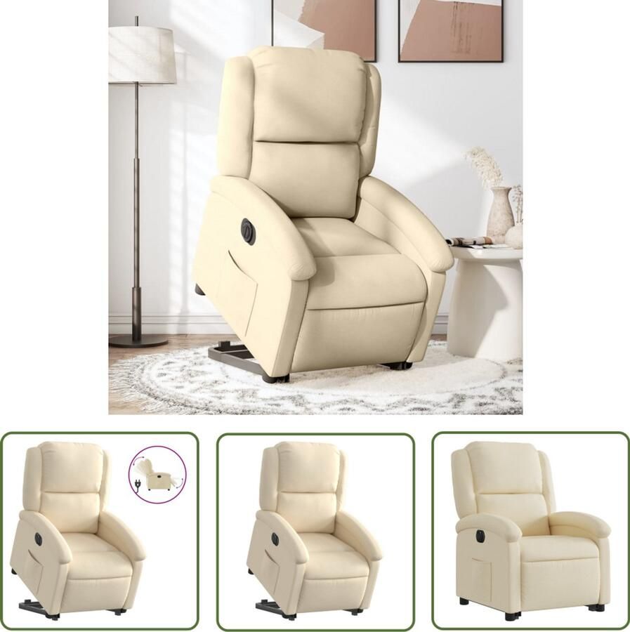 The Living Store Sta-op-stoel elektrisch verstelbaar stof crèmekleurig Elektrische Sta-op-stoel Sta-opstoel Rolstoelhoogte Ergonomische Stoel Luxe Fauteuil