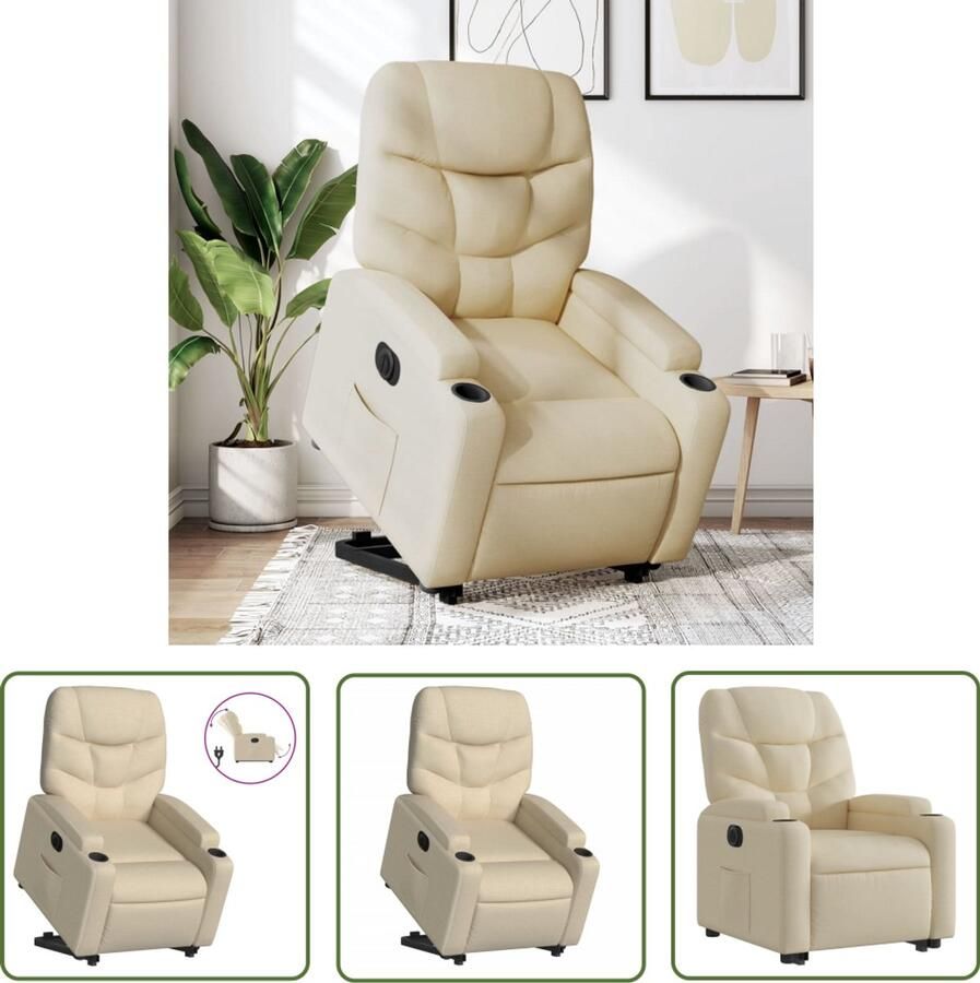 The Living Store Sta-op-stoel elektrisch verstelbaar stof crèmekleurig Elektrische Sta-op-stoel Sta-opstoel Ergonomische Stoel Luxe Fauteuil Verstelbare Stoel