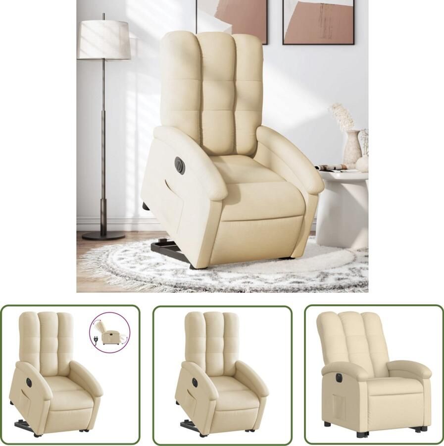 VidaXL Elektrische Stoel Sta Op Stoel Sta-op-stoel elektrisch verstelbaar stof crèmekleurig Sta Op Stoel Creme Luxe Stoel Ergonomische Stoel