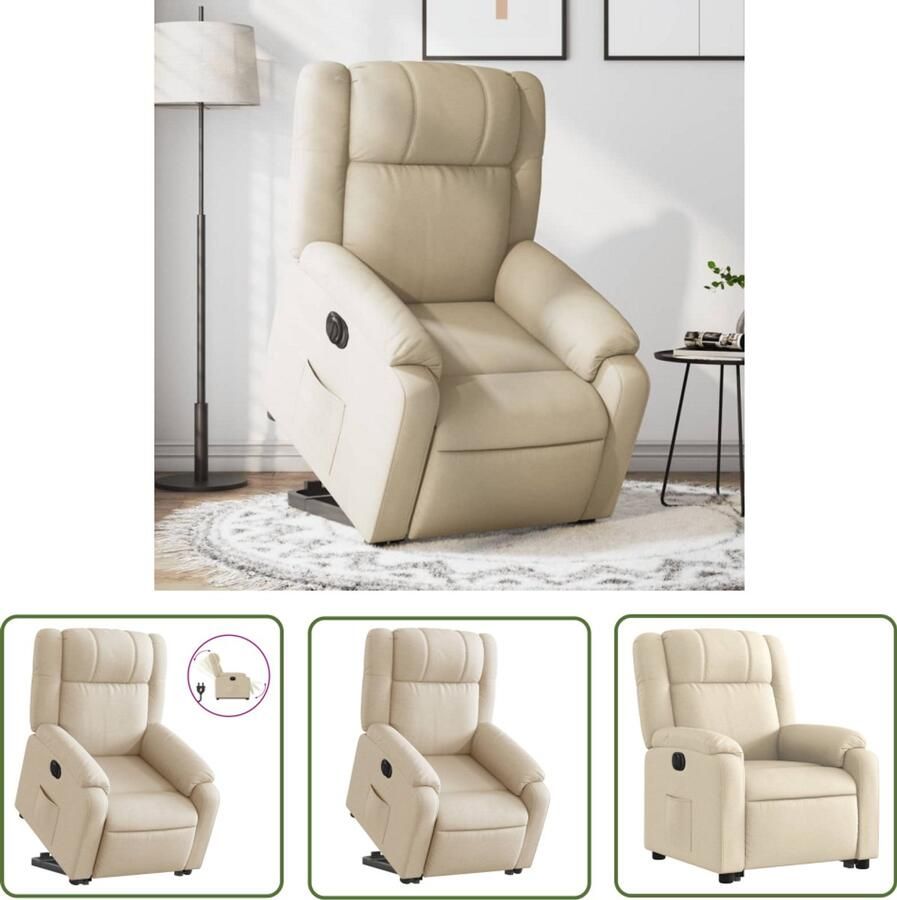The Living Store Sta-op-stoel elektrisch verstelbaar stof crèmekleurig Elektrische Sta-op-stoel Sta-opstoel Fauteuils Elektrische Fauteuil Comfortstoelen