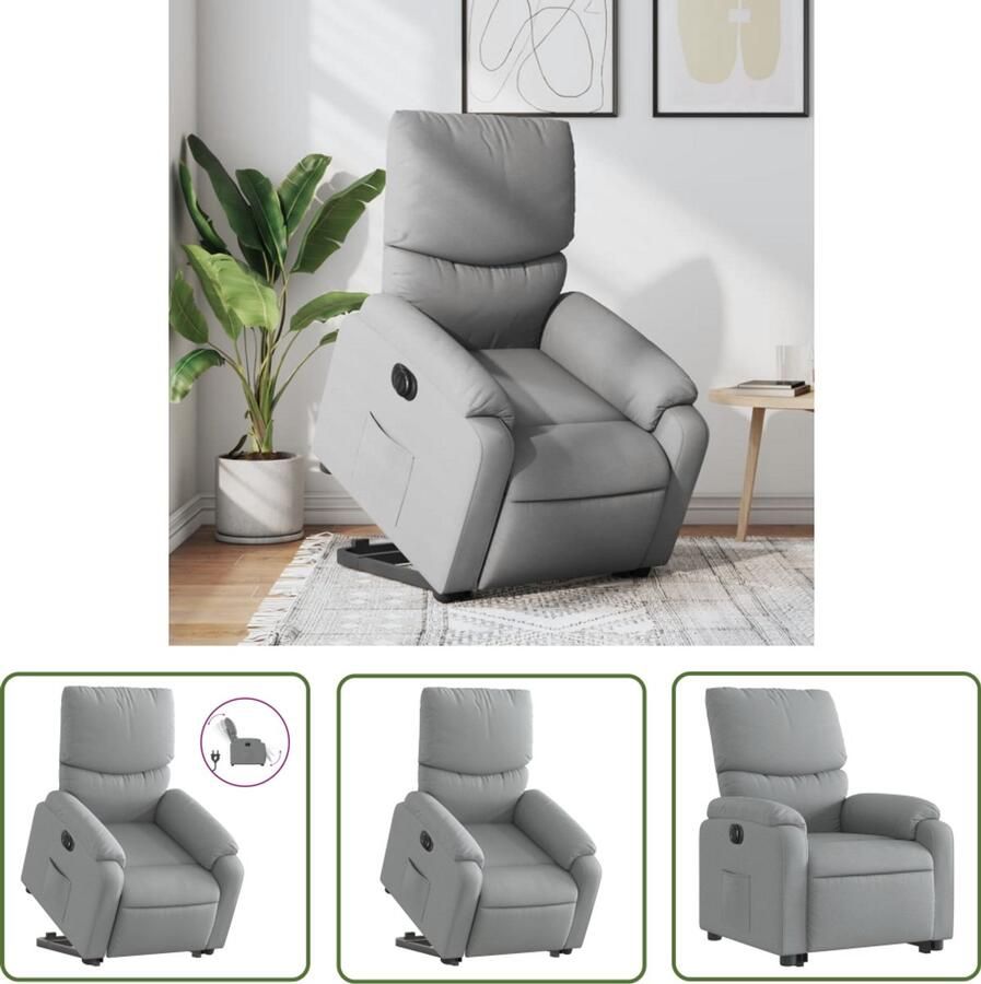 The Living Store Sta-op-stoel elektrisch verstelbaar stof lichtgrijs Elektrische Sta-op-stoel Sta-opstoel Fauteuil Ergonomische Stoel Comfortstoelen