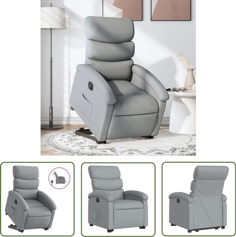 The Living Store Sta-op-stoel elektrisch verstelbaar stof lichtgrijs Elektrische Sta-op-stoel Sta-opstoel Fauteuil Ergonomische Stoel Luxe Stoel