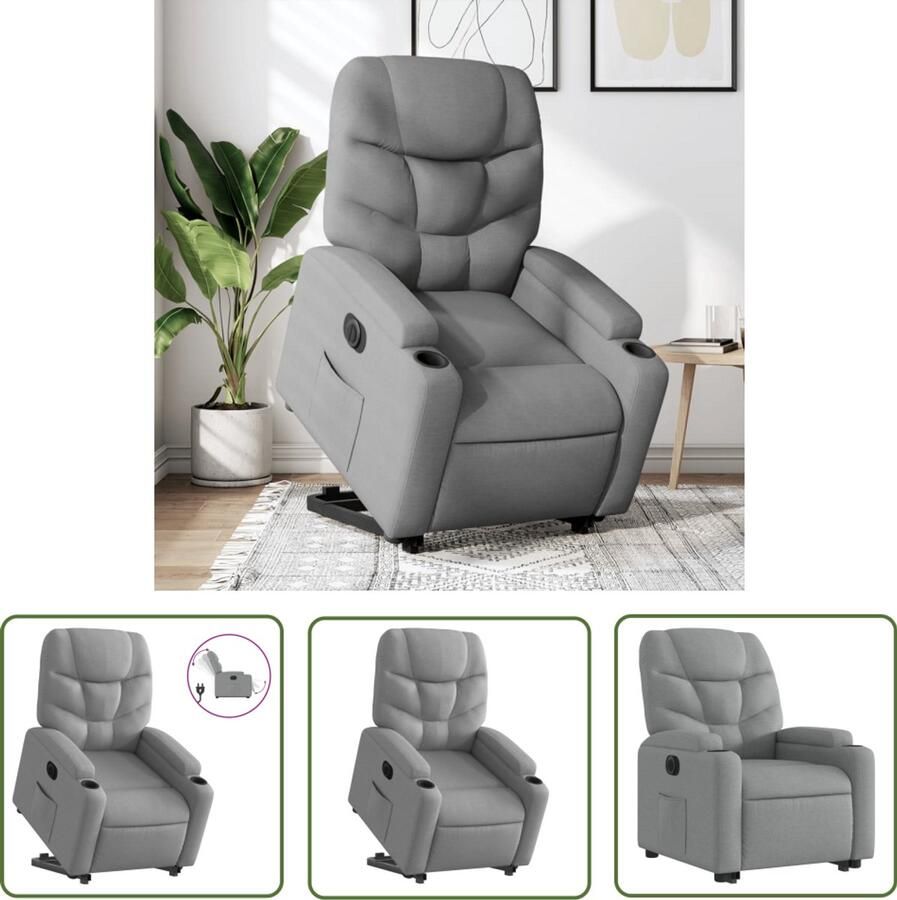 The Living Store Sta-op-stoel elektrisch verstelbaar stof lichtgrijs Elektrische Sta-op-stoel Sta-opstoel Rolstoelhoogte Ergonomische Stoel Luxe Fauteuil