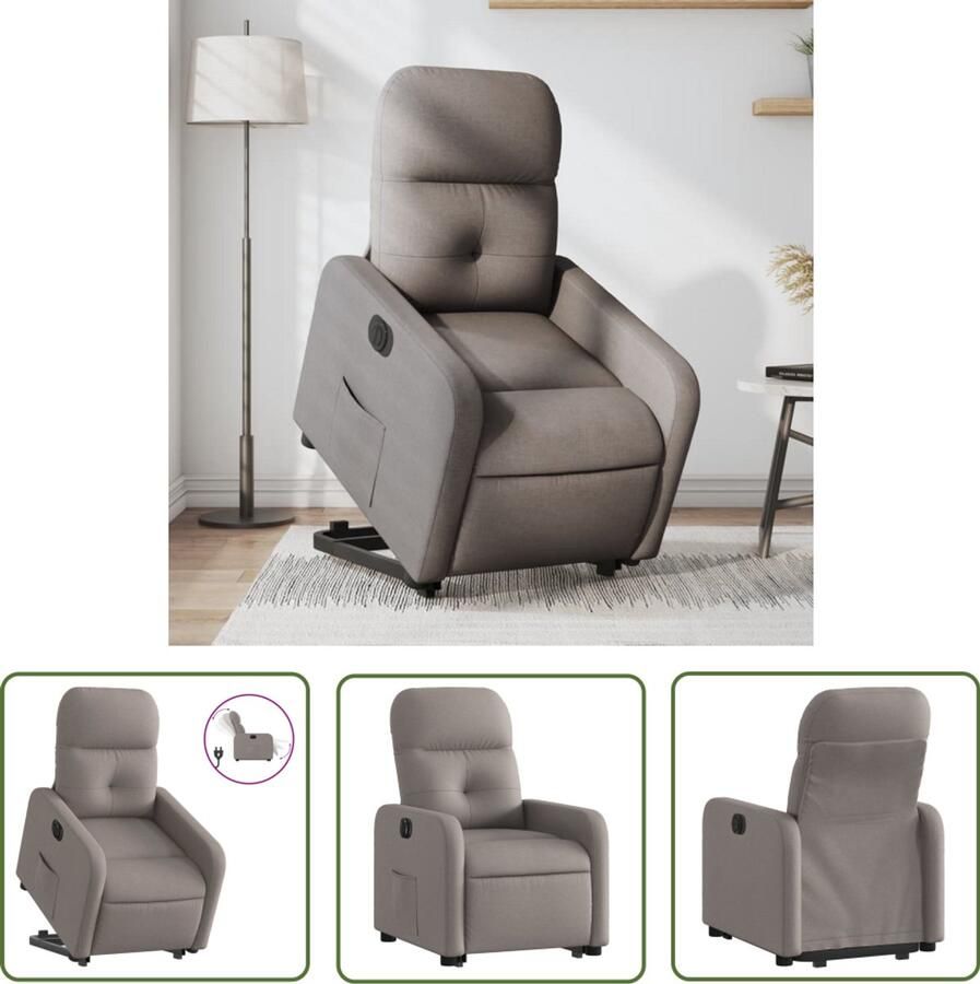 The Living Store Sta-op-stoel elektrisch verstelbaar stof taupe Elektrische Sta-op-stoel Sta-opstoel Fauteuils Ergonomische Stoel Lounge Stoel