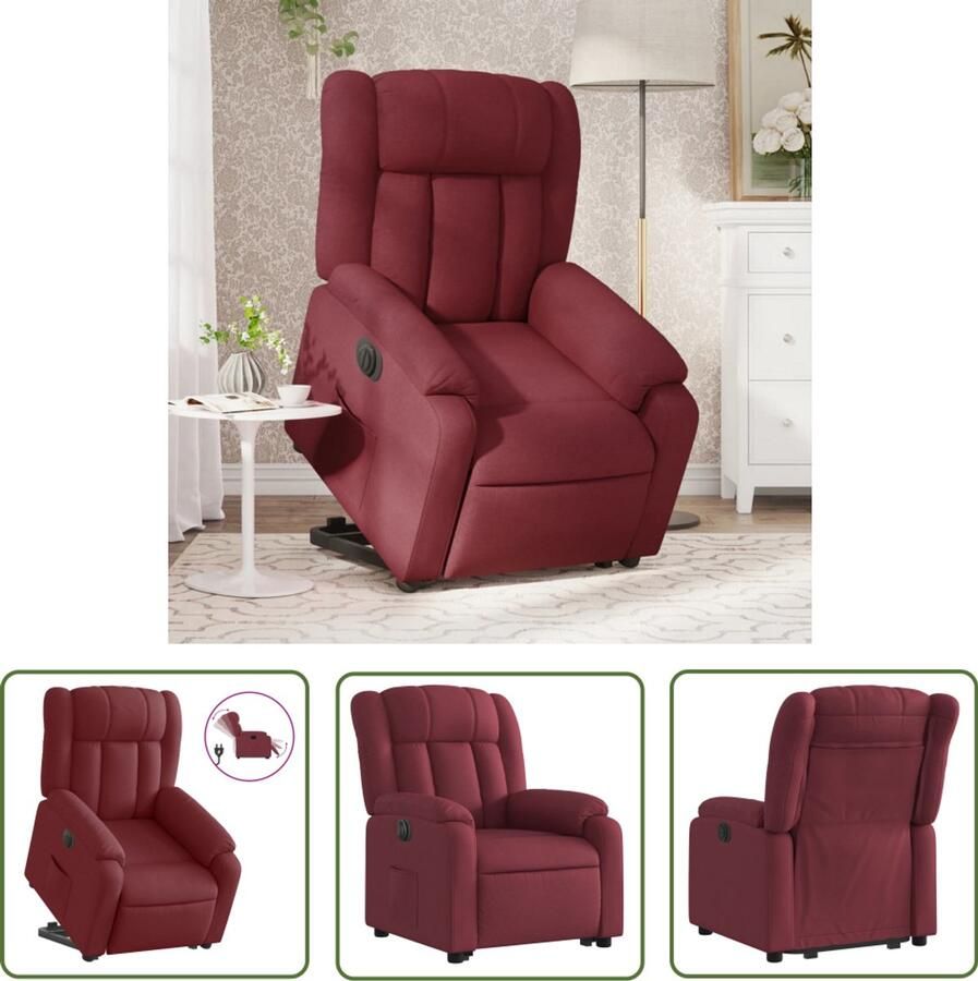 VidaXL Elektrische Stoel Sta Op Stoel Sta-op-stoel elektrisch verstelbaar stof wijnrood Fauteuil Loungestoel Ergonomische Stoel