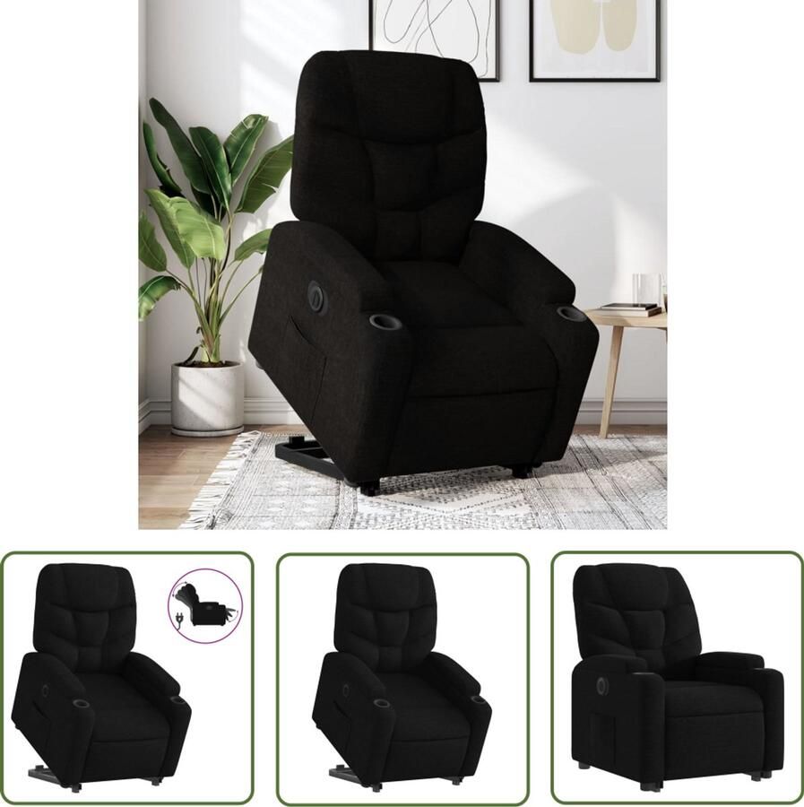 The Living Store Sta-op-stoel elektrisch verstelbaar stof zwart Elektrische Sta-op-stoel Sta-op Zetel Ergonomische Stoel Luxe Fauteuil Comfortabele Stoel