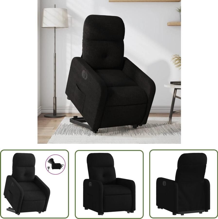 The Living Store Sta-op-stoel elektrisch verstelbaar stof zwart Elektrische Sta-op-stoel Sta-opstoel Rolstoelhoogte Scootmobielstoel Zorgstoel