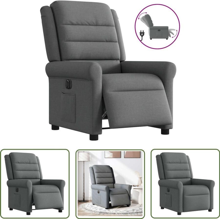 VidaXL Fauteuil elektrisch verstelbaar stof donkergrijs Elektrische Fauteuil Elektrische Verstelbare Fauteuil Loungefauteuil Relaxfauteuil Lederlook Fauteuil