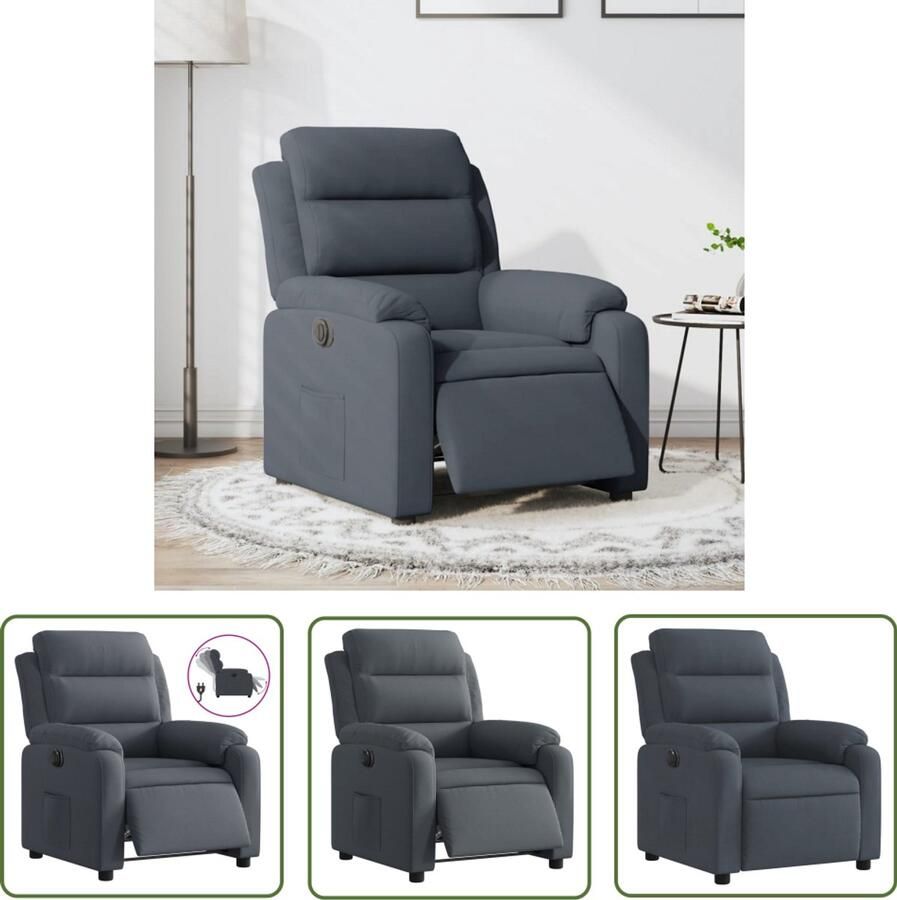VidaXL Fauteuil elektrisch verstelbaar stof donkergrijs Elektrische Fauteuil Elektrische Verstelbare Fauteuil Loungestoel Fauteuil Grijs Velours Fauteuil