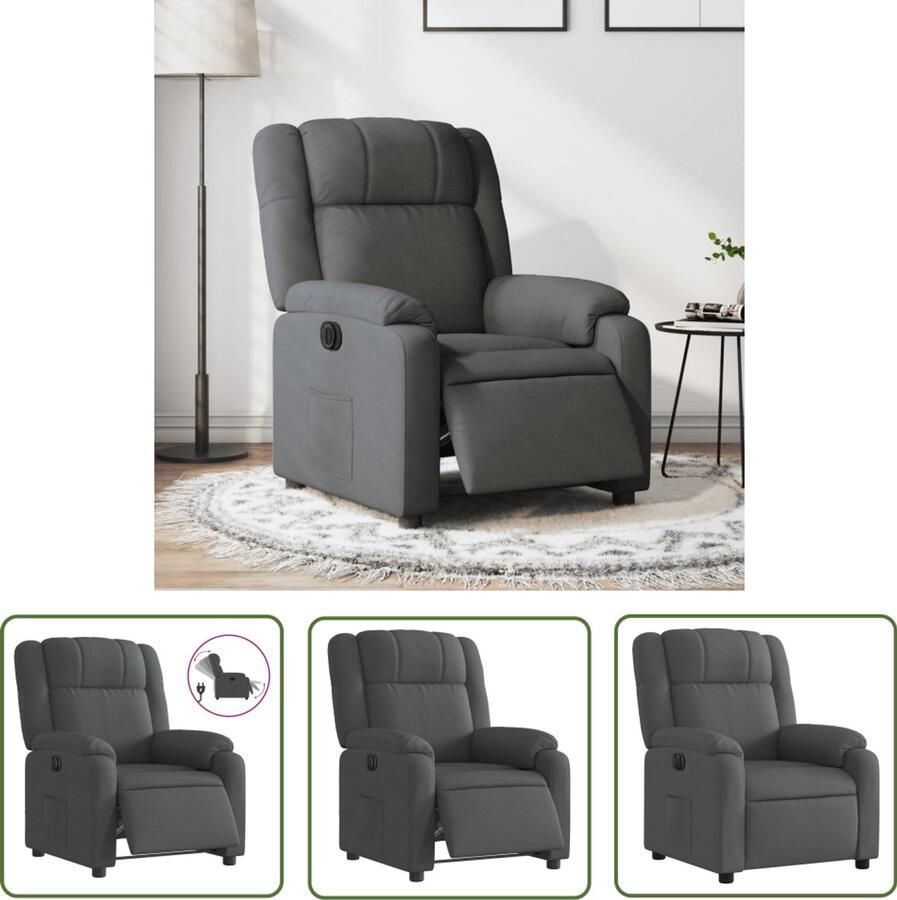 VidaXL Fauteuil elektrisch verstelbaar stof donkergrijs Elektrische Fauteuil Elektrische Verstelbare Fauteuil Loungestoel Fauteuils Grijs Comfortabele Fauteuil