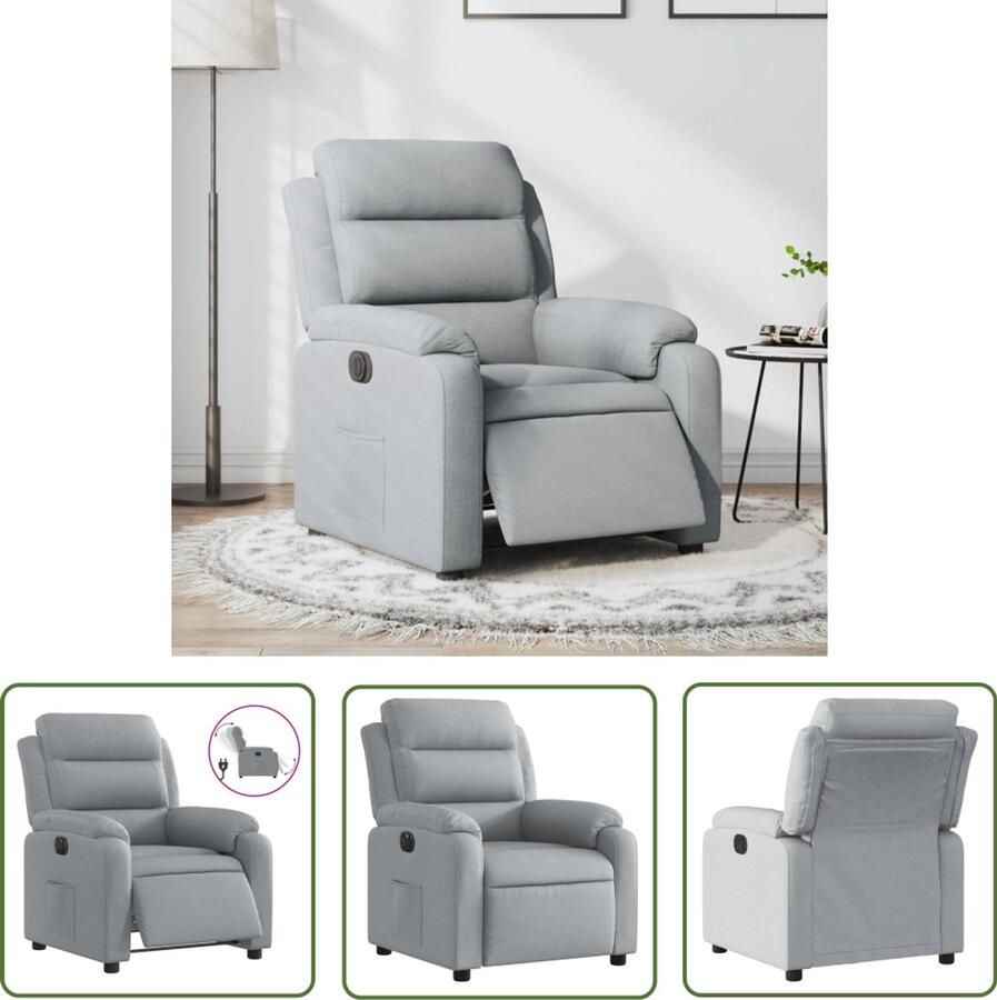 VidaXL Fauteuil elektrisch verstelbaar stof lichtgrijs Elektrische Fauteuil Elektrische Verstelbare Fauteuil Loungestoel Fauteuils Grijs Comfortabele Fauteuil