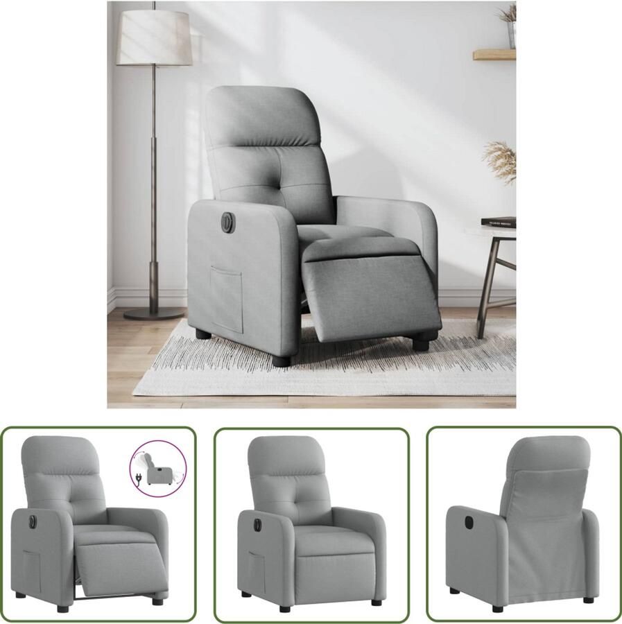 The Living Store Fauteuil elektrisch verstelbaar stof lichtgrijs Elektrische Fauteuil Elektrische Verstelbare Stoel Loungestoel Relaxfauteuil Fauteuils