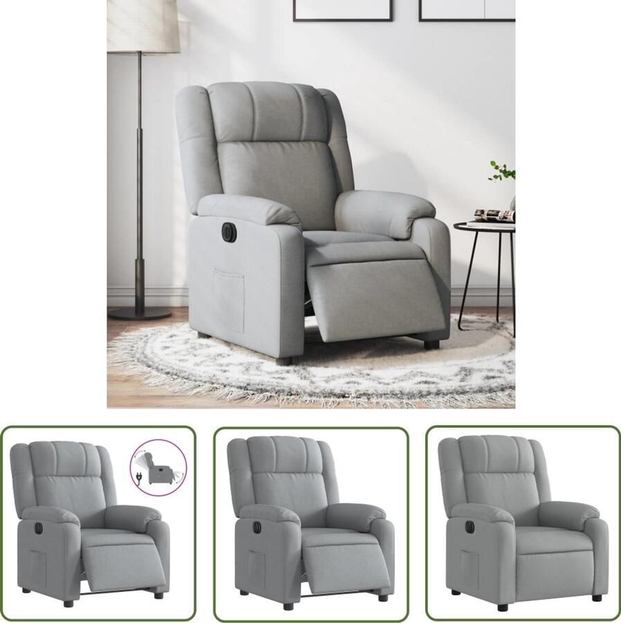 VidaXL Fauteuil elektrisch verstelbaar stof lichtgrijs Elektrische Fauteuil Elektrische Verstelbare Fauteuil Loungestoel Leesfauteuil Comfortabele Fauteuil