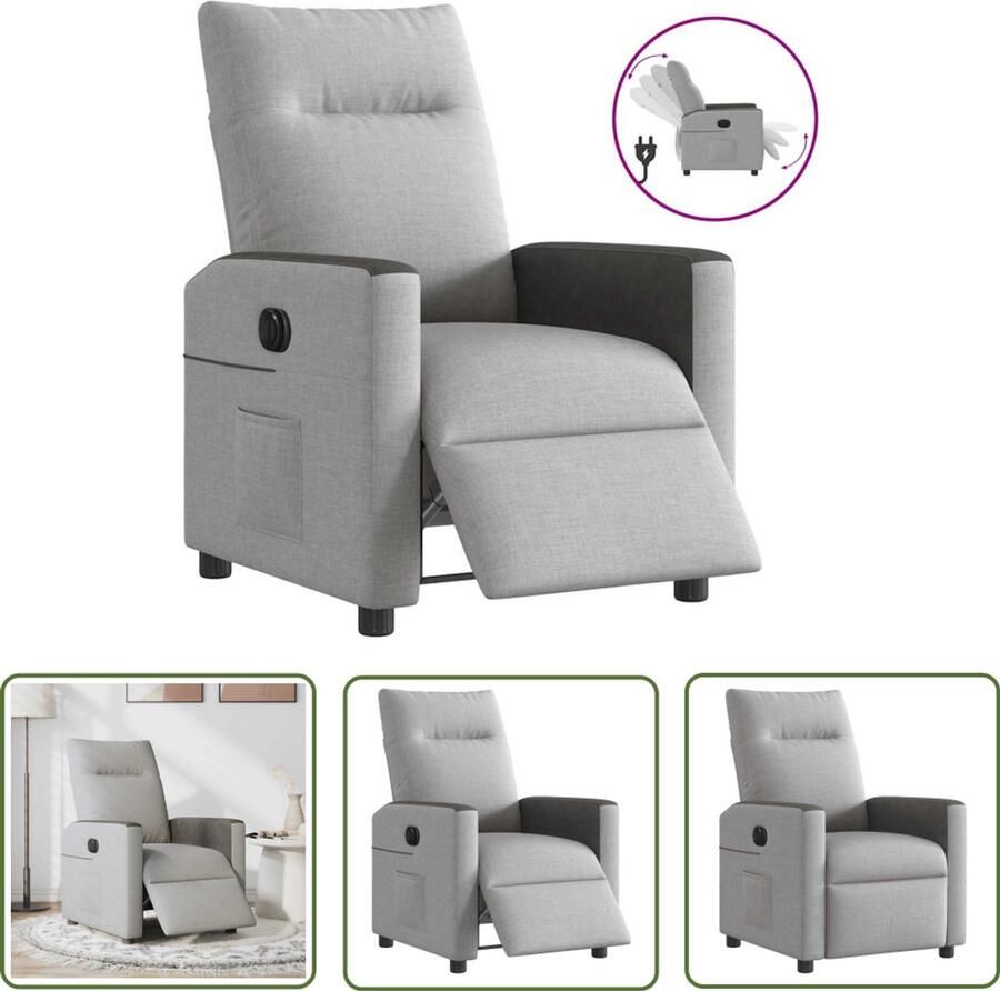VidaXL Fauteuil elektrisch verstelbaar stof wolk grijs Elektrische Fauteuil Elektrische Verstelbare Fauteuil Loungestoel Relaxfauteuil Fauteuils