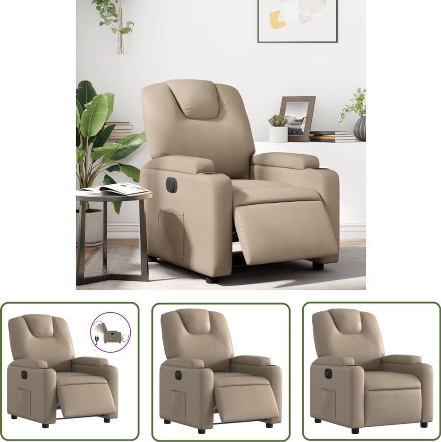 VidaXL Fauteuil verstelbaar elektrisch kunstleer cappuccinokleurig Elektrische Fauteuil Elektrische Verstelbare Fauteuil Loungefauteuil Cappuccino Kleur Lederlook Fauteuil