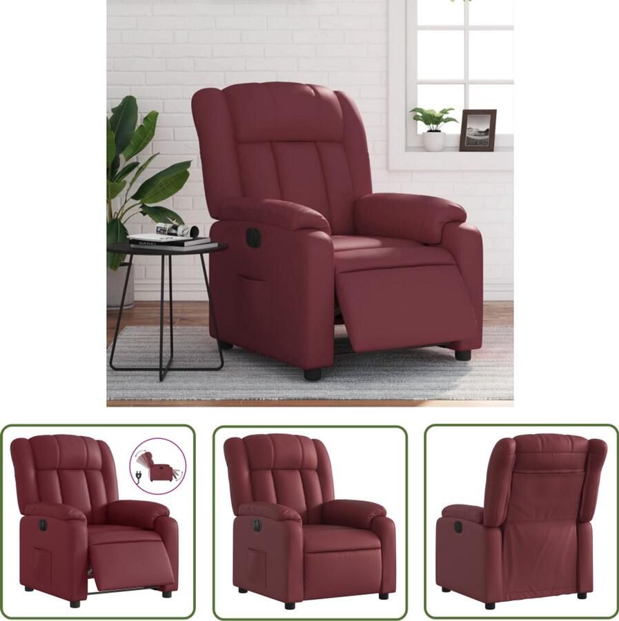 VidaXL Fauteuil verstelbaar elektrisch kunstleer wijnrood Elektrische Fauteuil Elektrische Verstelbare Fauteuil Lounge Fauteuil Relaxfauteuil Fauteuils Rood