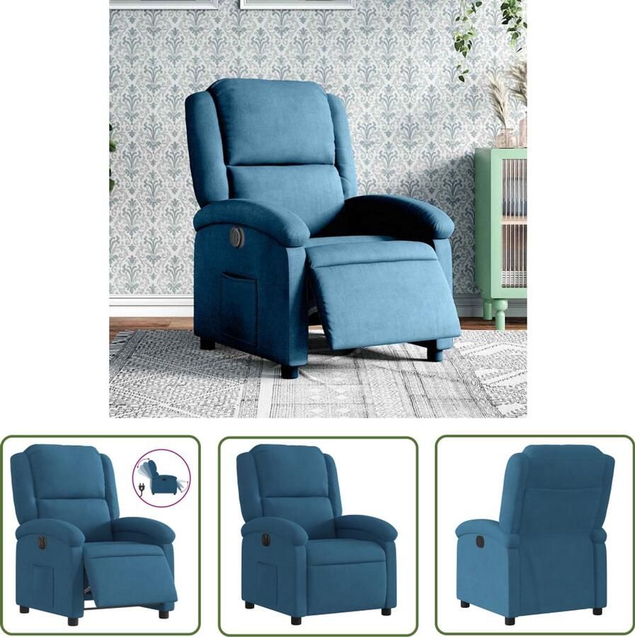 VidaXL Fauteuil elektrisch verstelbaar fluweel blauw Elektrische Fauteuil Elektrische Verstelbare Stoel Loungestoel Fauteuil Fluweel Blauwe Fauteuil