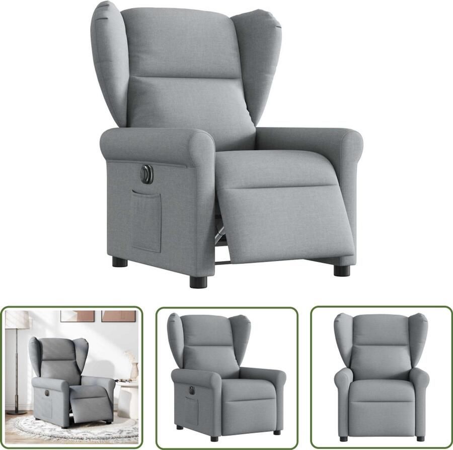VidaXL Fauteuil elektrisch verstelbaar stof lichtgrijs Elektrische Fauteuil Elektrische Verstelbare Stoel Loungestoel Leesfauteuil Relaxstoel