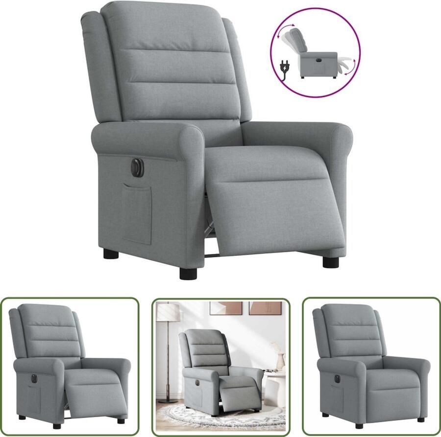 VidaXL Fauteuil elektrisch verstelbaar stof lichtgrijs Elektrische Fauteuil Elektrische Verstelbare Stoel Lounge Stoel Relaxfauteuil Fauteuils Grijs